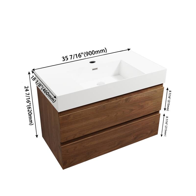 Topcraft Wall Mounted Bathroom Cabinet with Sink - 36" - Brown Oak