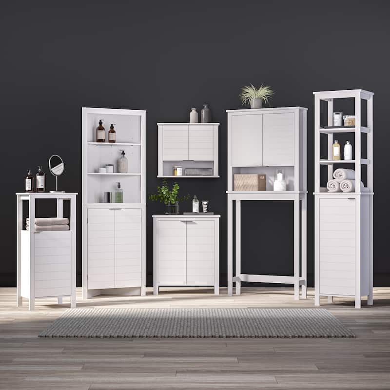 RiverRidge Madison Single Door Tall Bathroom Cabinet Storage Organizer with an Open and Adjustable Interior Shelves