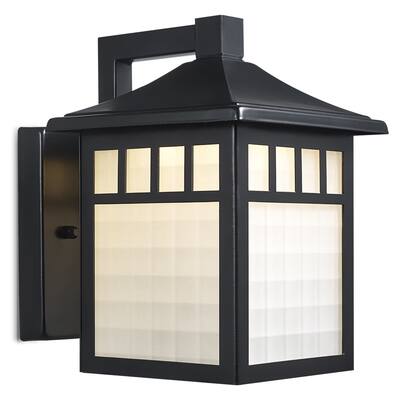Black Integrated LED Mission Outdoor Wall Light Lantern Sconce with Frosted Glass - 8"H