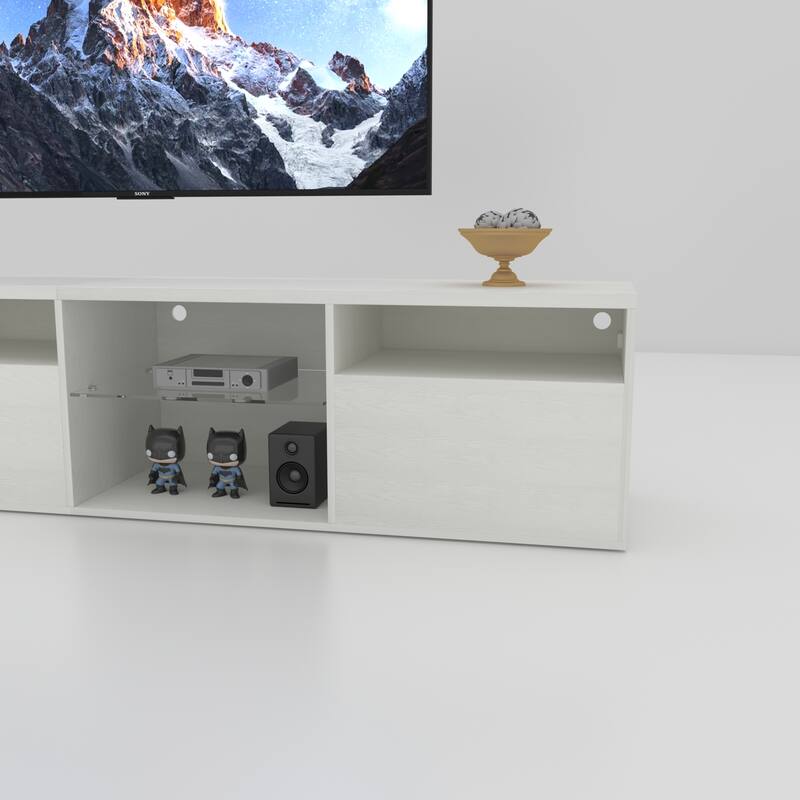 White 83" TV Console with RGB Lights & Storage for TVs Up to 70"