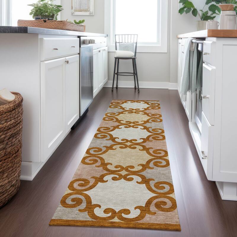 Machine Washable Indoor/ Outdoor Chantille Scroll Rug