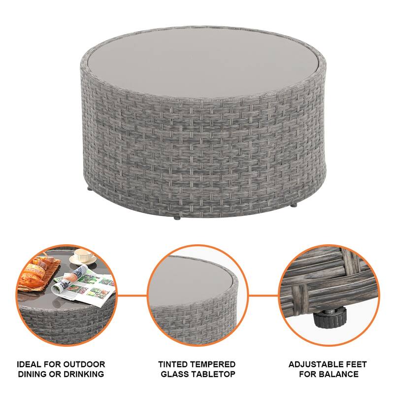 Round Outdoor Coffee Table with Tempered Glass Top