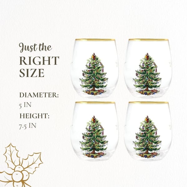 Spode Christmas Tree Stemless Wine Glasses (Set of 4)