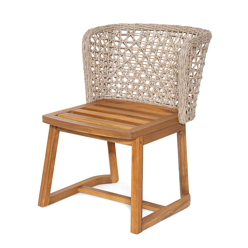 Christopher Knight Home - Outdoor Acacia Wood 7-Piece Dining Set with Wicker Dining Chairs & 71" Rectangular Table