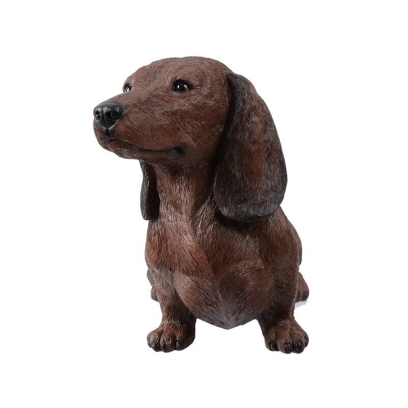 Sitting Brown Dachshund Outdoor Garden Statue - 15"
