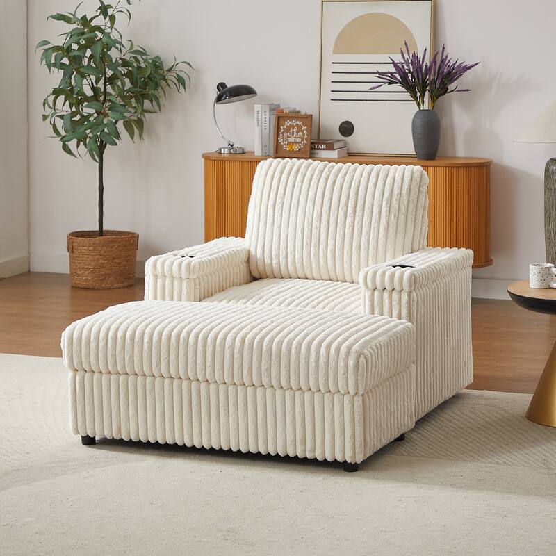42.5-inch Corduroy single recliner with backrest pillow, cup holder design, storage footrest, comfortable sofa-deep-seated