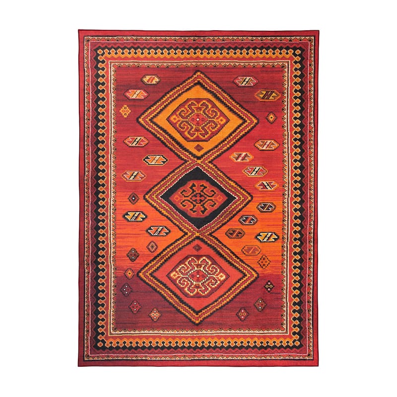 My Magic Carpet Phoenix Kilim Garnet Machine Washable Area Rug