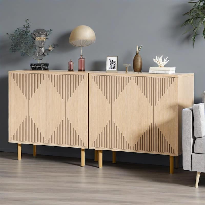 Modern Freestanding Storage Cabinet with 4 Shelves and 4 Doors for Living Room Kitchen or Bedroom - 59.06" x 13.77" x 31.49"