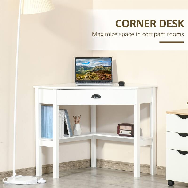 Corner Desk,Triangle Computer Desk with Drawer and Storage Shelves