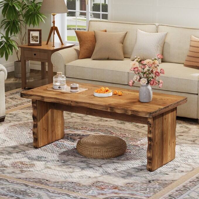 Rustic Solid Wood Coffee Table, Living Room Rectangular Center Table