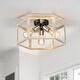 preview thumbnail 4 of 8, 15 in. 3-Light Wood Tone Modern Farmhouse Semi-Flush Mount Ceiling Light - 15"W