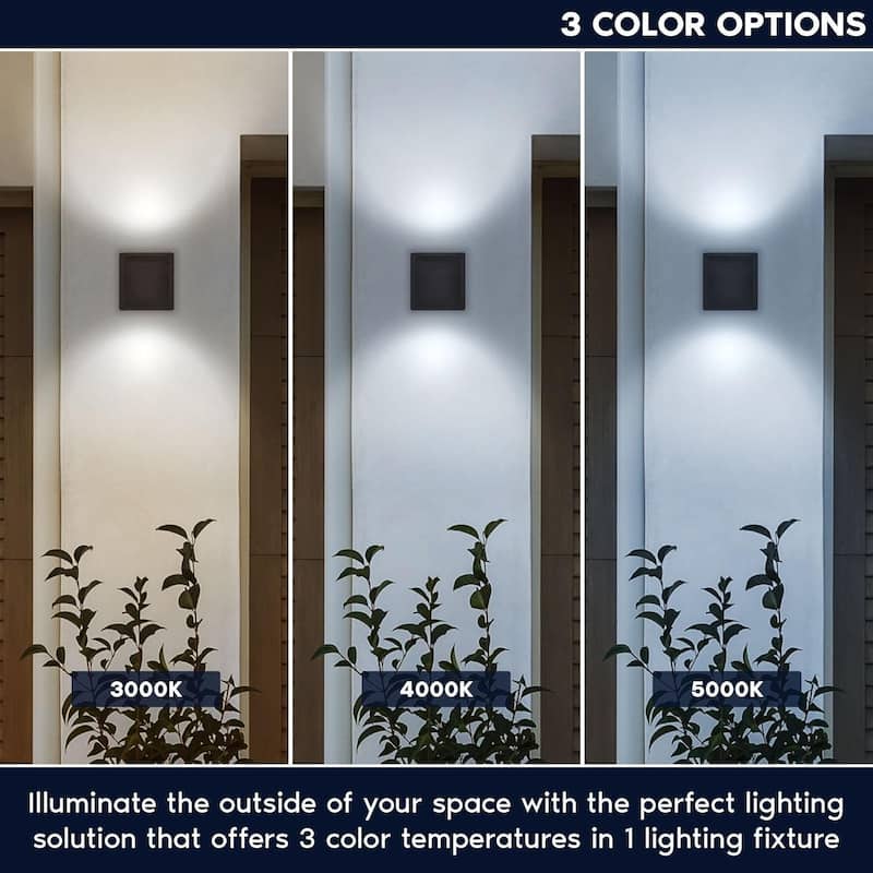 Luxrite Outdoor LED Cube Wall Light, Up Down Wall Sconce, 3CCT 3000K-5000K, 18W, Aluminum, IP65 Waterproof, ETL 2-Pack