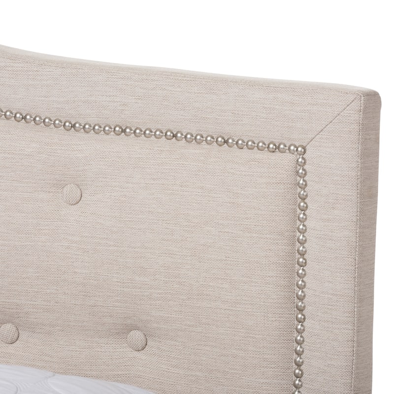 Farmhouse Queen Bed - Beige Upholstered Bed with Button Tufted Headboard & Low Footboard