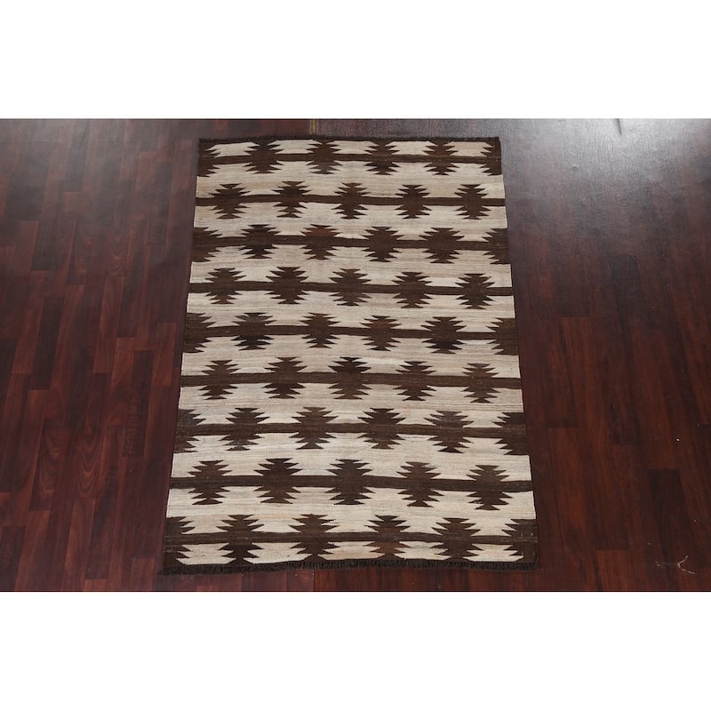 Natural Dye Tribal Kilim Contemporary Area Rug Flat-weave Wool Carpet - 4'9" x 6'7"