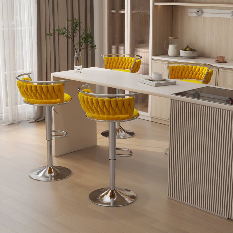 Modern Velvet 26" Adjustable Swivel Bar Stools (Set of 4)