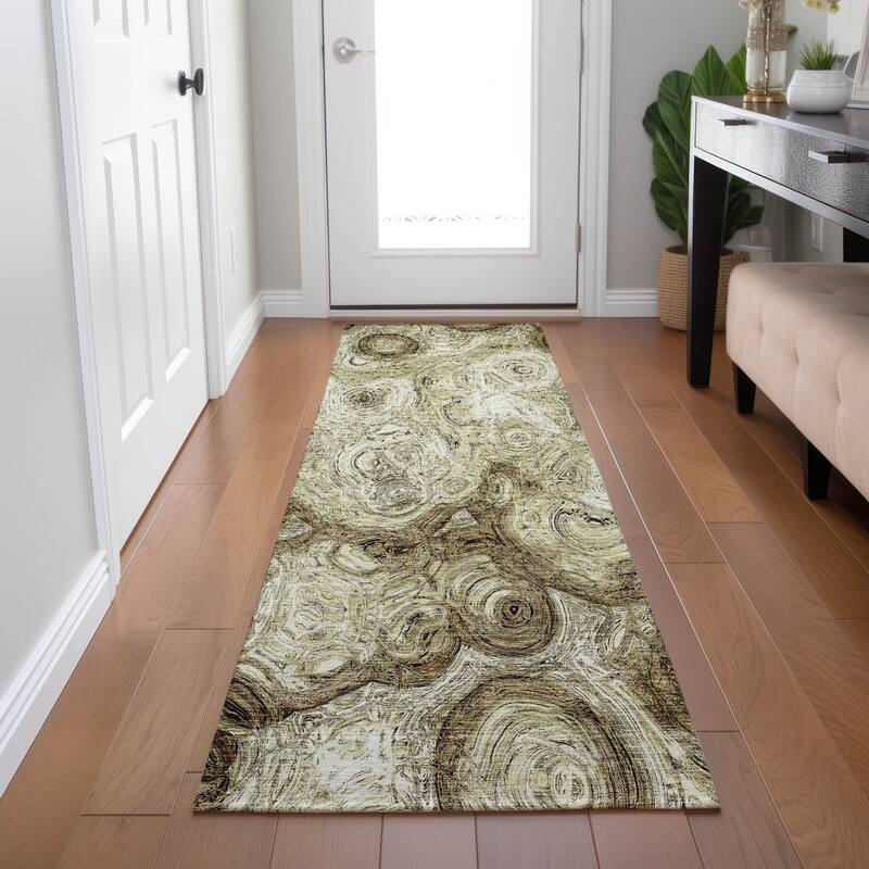 Machine Washable Indoor/ Outdoor Chantille Abstract Waves Rug - Beige - 2'3" x 7'6"