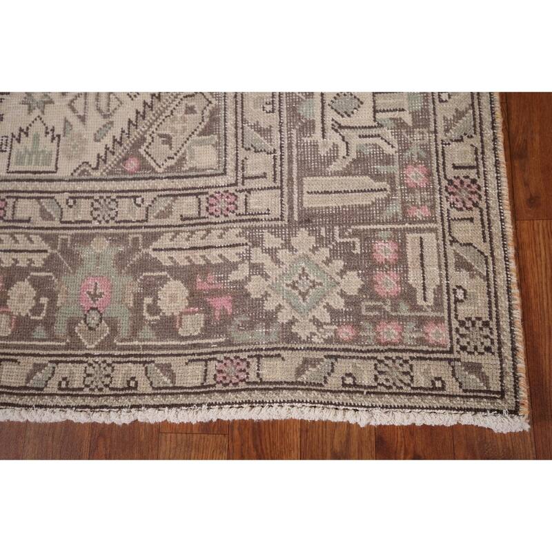 Distressed Tabriz Vintage Persian Rug Handmade Medallion Wool Carpet - 6'5" x 9'2"