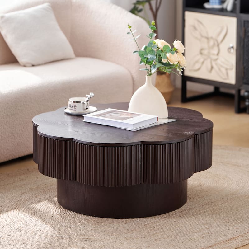 Modern Solid Wood Veneered Round/Oval/Rectangular Coffee Tea Table with Storage.