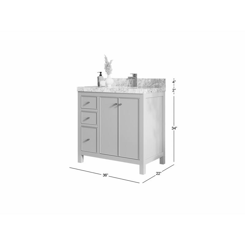 Willow Collections 36 x 22 Charlotte D Right Offset Sink Bathroom Vanity with Countertop