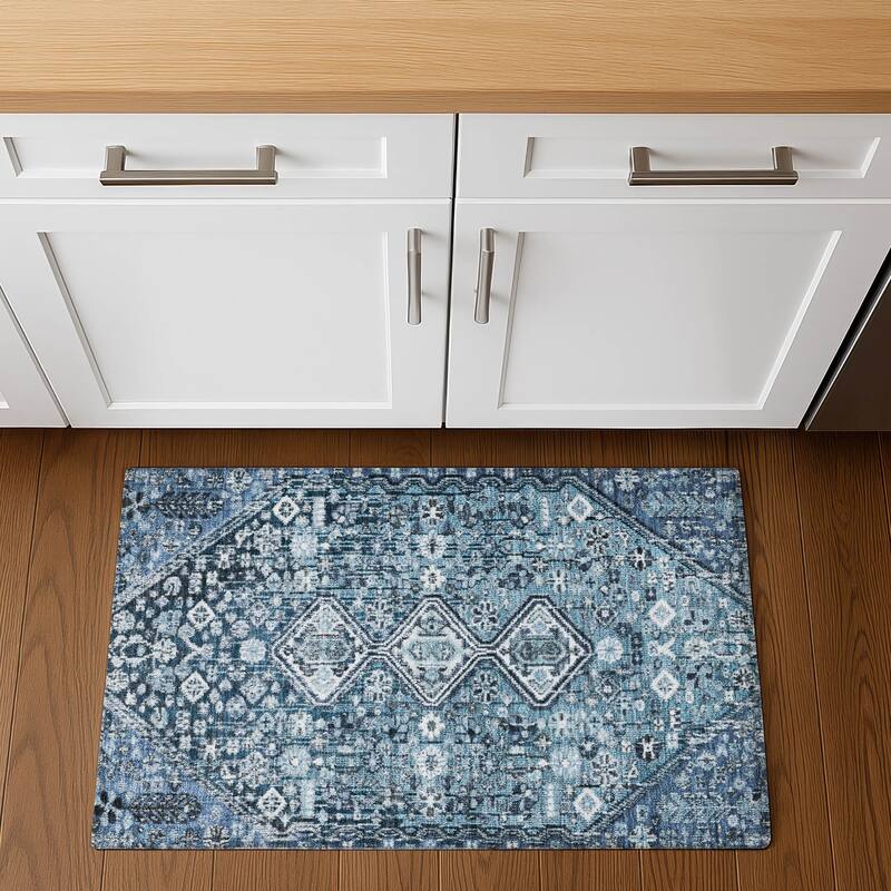 Premium Washable Super Soft Traditional Global Mayfield Rug - 1'8" x 2'6" - Blue