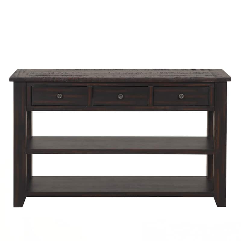 48'' Solid Pine Wood Top Console Table, Modern Entryway Sofa Side Table with 3 Storage Drawers and 2 Shelves