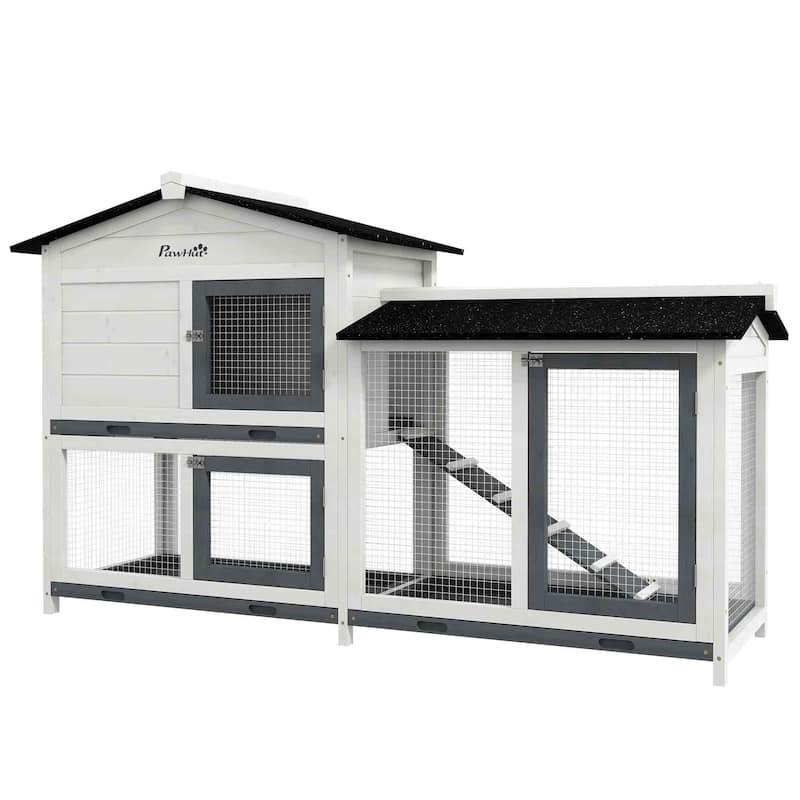 PawHut 2-Story Rabbit Hutch Wooden Bunny Hutch Cage Small Animal House