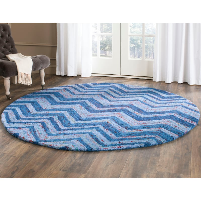 SAFAVIEH Handmade Nantucket Arijana Contemporary Cotton Rug - 4' Round - Blue/Multi