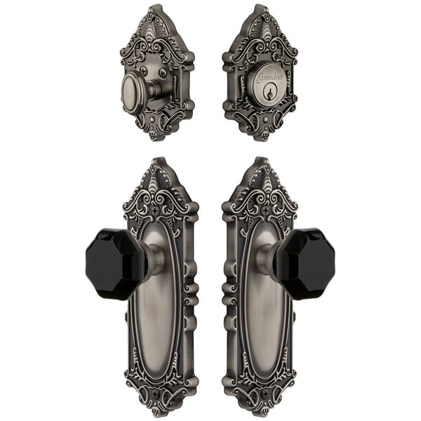 Grandeur GVCLYO_SP_ESET_238 Grande Victorian Solid Brass Rose Single Cylinder Keyed Entry Deadbolt and Knobset Combo Pack with