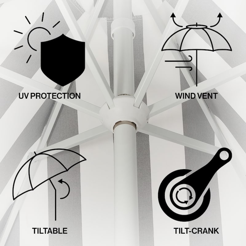 9ft Tassel Patio Umbrella Auto-Tilt, Crank , by JONATHAN Y