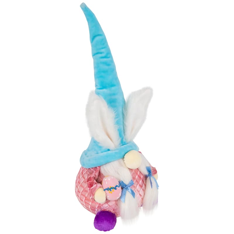 Girl Gnome Girl with Bunny Ears Easter Figure - 18.25" - Blue and Pink