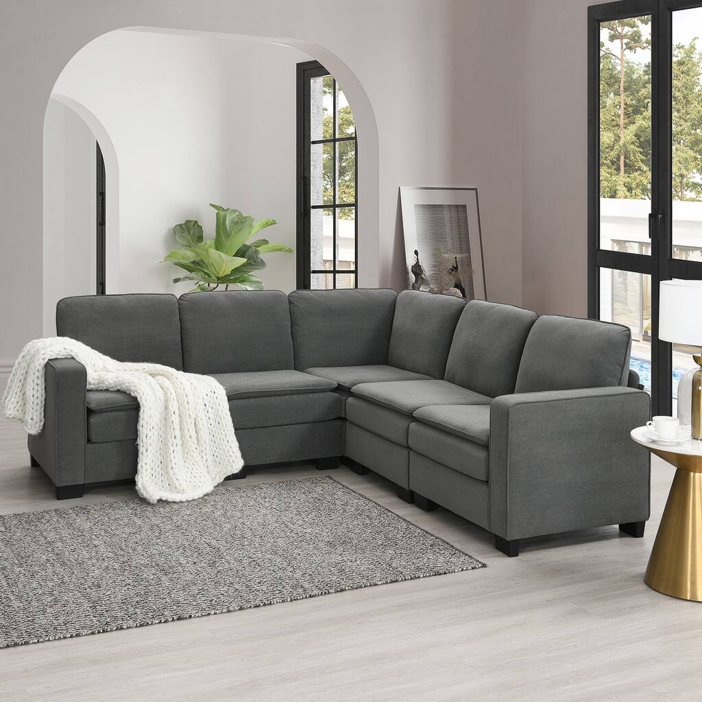 Large L Shaped Corner Couch with Double Cushions, Upholstered Indoor Furniture for Apartment,Office