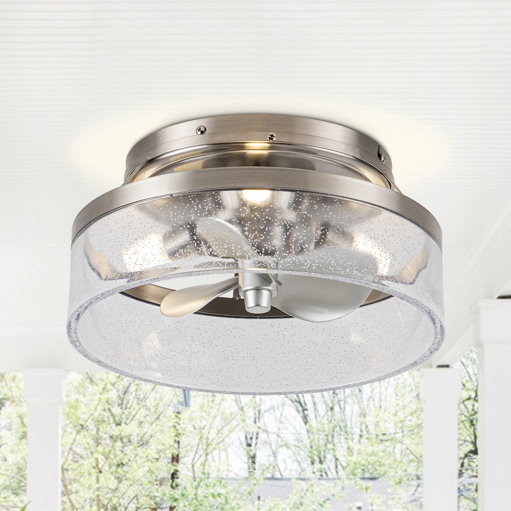 13" 3-Light Satin Nickel Flush Mount Ceiling Fan with Light