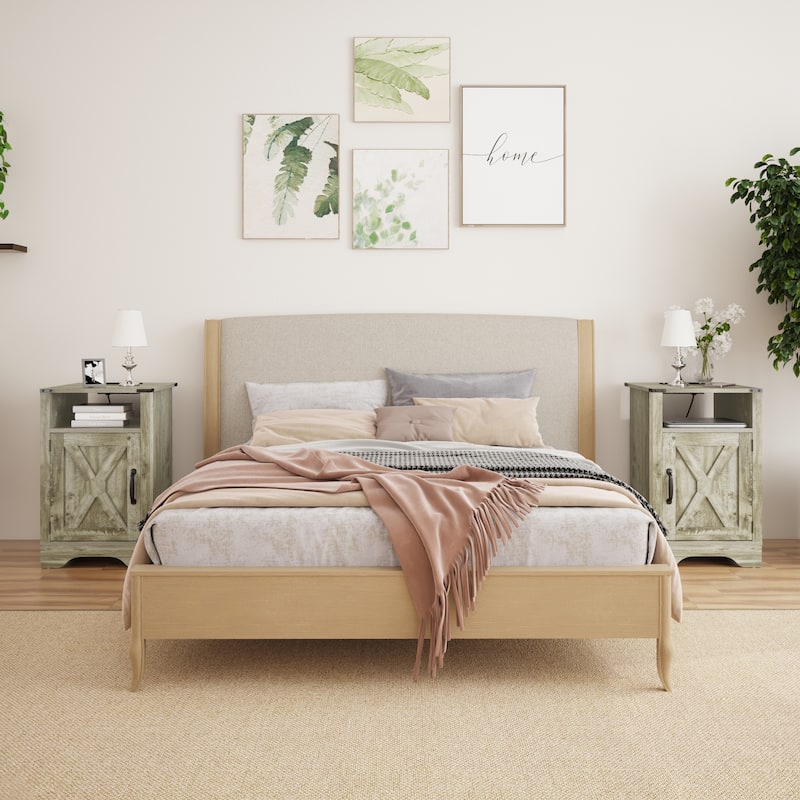 Nightstand Side Table,Wooden Rustic End Table,Tall Bedside Table with Electrical Outlets Charging Station (2 Sets)