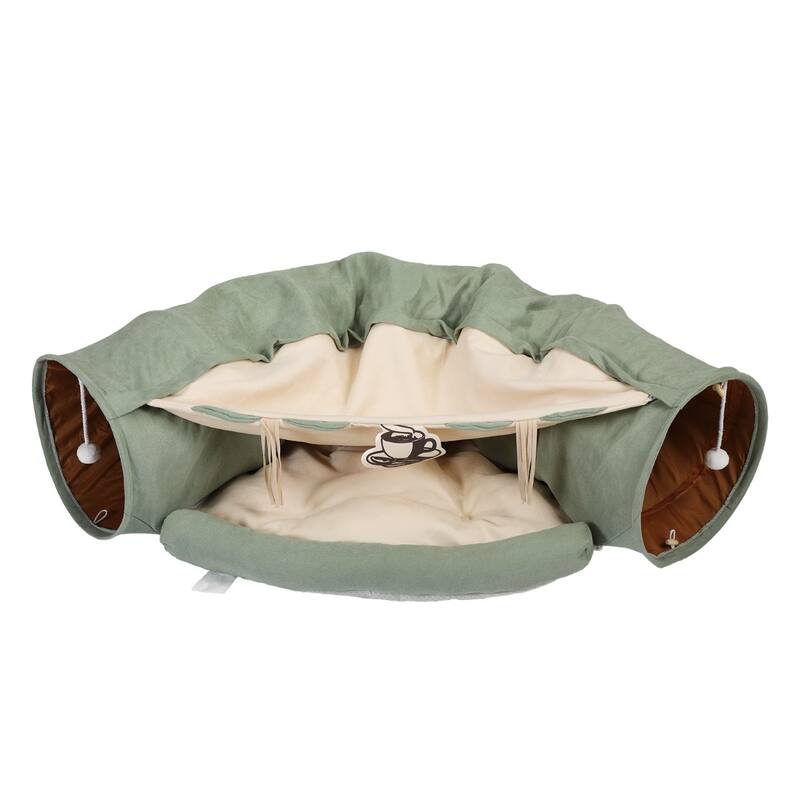 Cat's Telescopic Tunnel Cushioned Bed Pet Nest Teasing Balls Zipper Connection Feline Supplies, Yellow