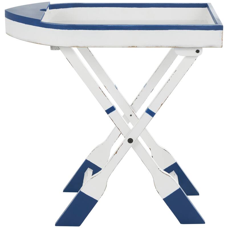 Wood Boat Shaped Tray Top Accent Table with Oar Inspired Legs - White - Roche River Decor