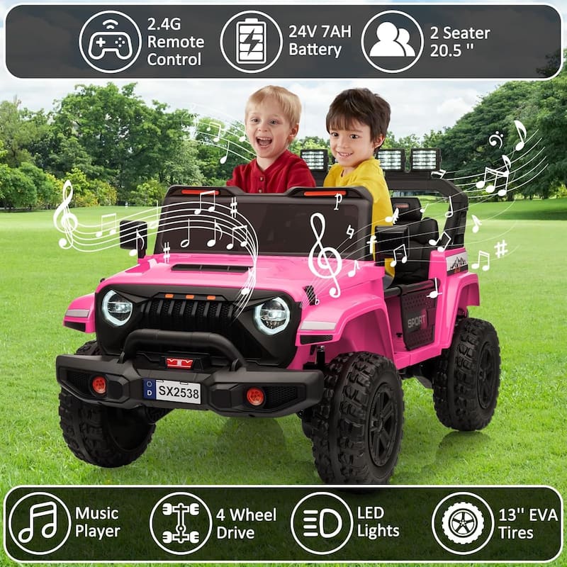 24V Kids Electric Ride-On Car, 2-Seater 4WD