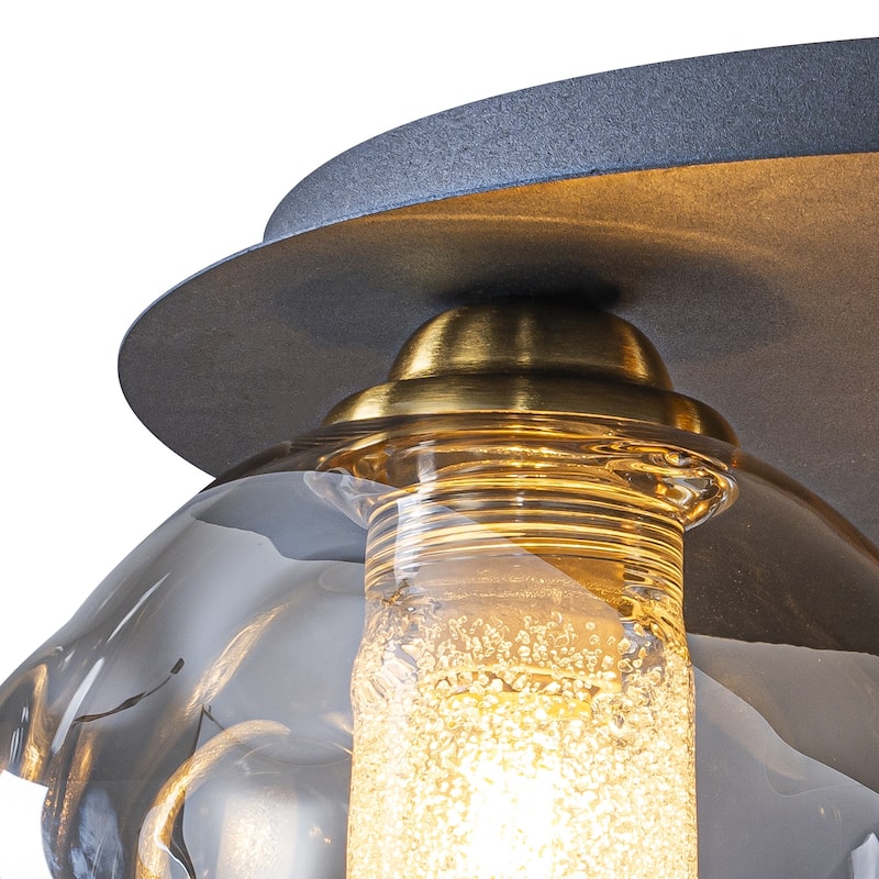 3 Lights Black Flush Mount Ceiling Light with Smoked Glass Shades - Dia.15.74-in