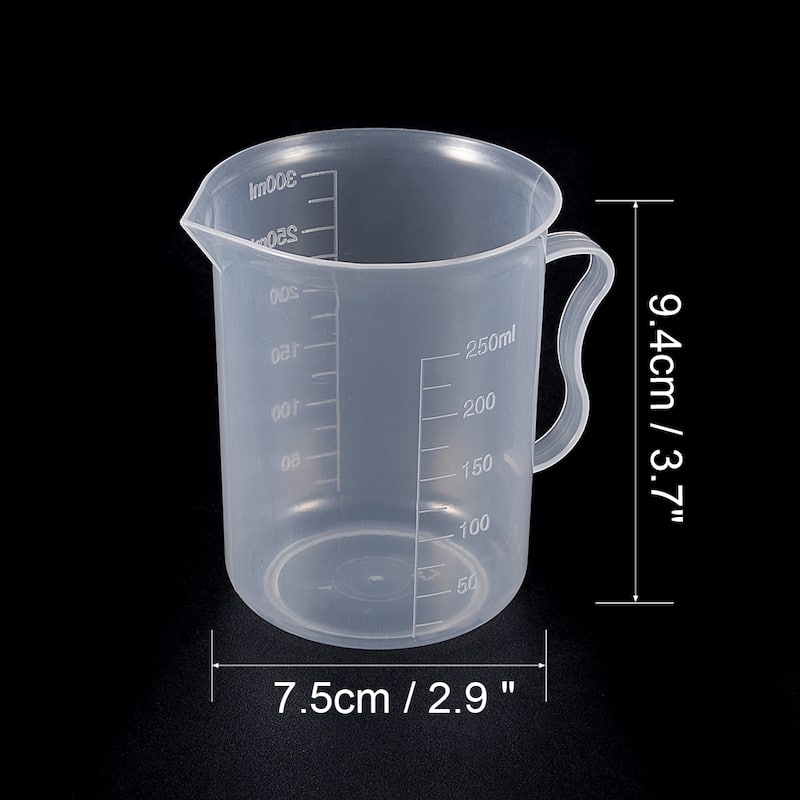 5pcs Laboratory Plastic Graduated 250mL Measure Cup Handled Beaker - Clear White