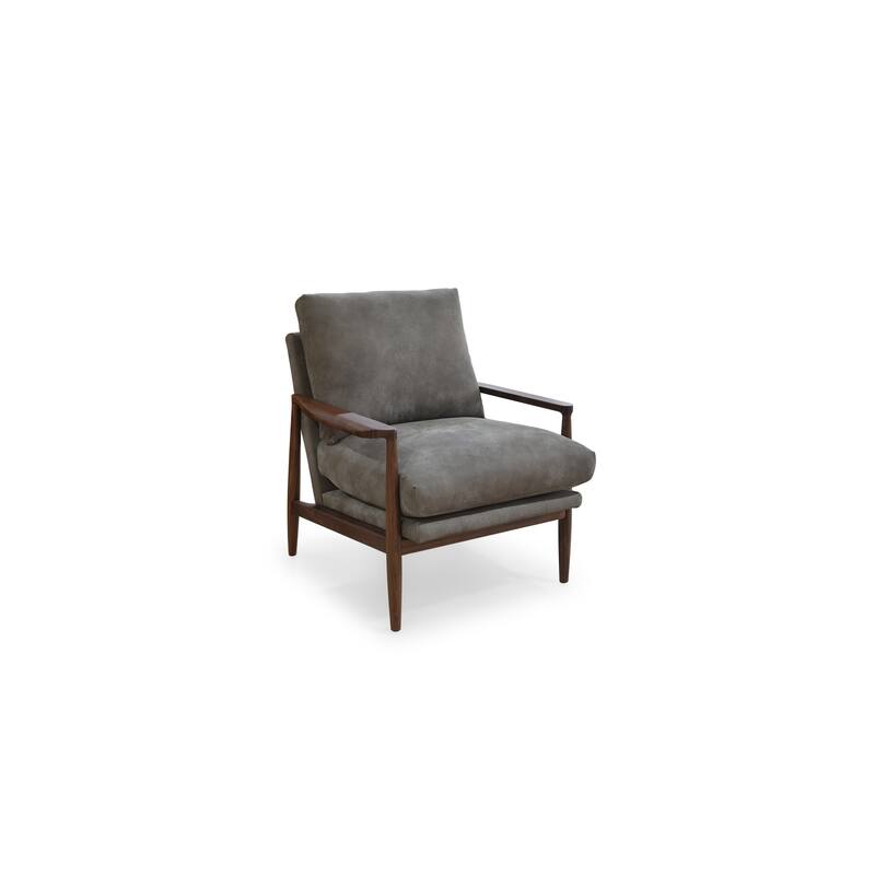 NADAAL STUDIOS Thalina Accent Chair,Walnut Frame with Wide Curved Arms in Top Grain Leather, Brown