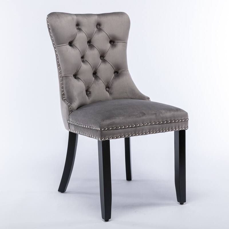 Tufted Velvet Dining Chairs with Nailhead Trim (Set of 2)