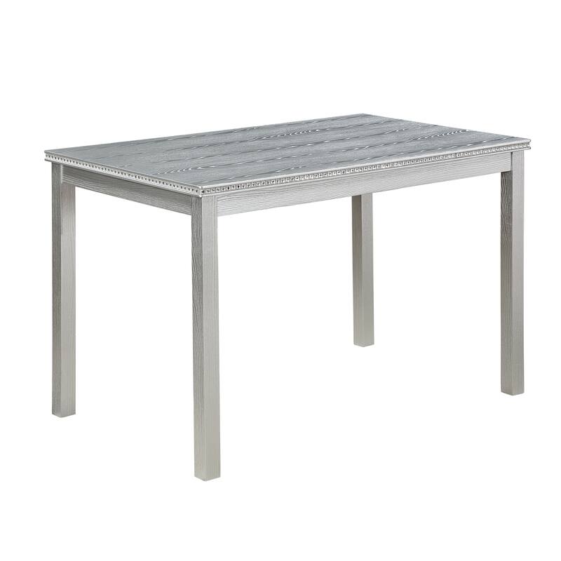 5 Piece Dining Table Set, Solid Wood Kitchen Table Set with Rectangular Table, Crystal Decoration and 4 Upholstered Chairs