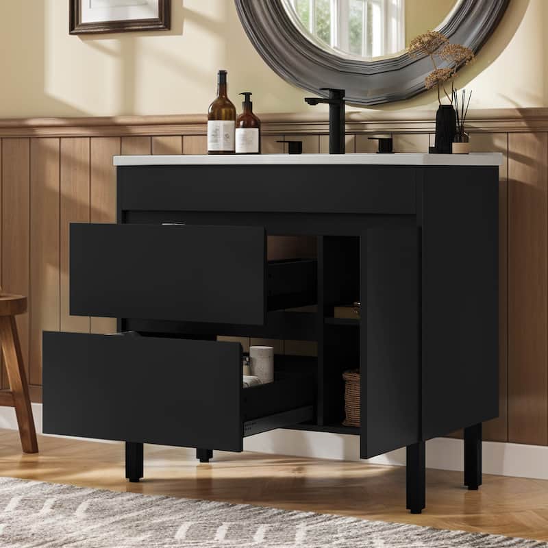Moasis 37" Freestanding Single Bathroom Vanity with 1 Soft Closing Cabinet & 2 Drawers
