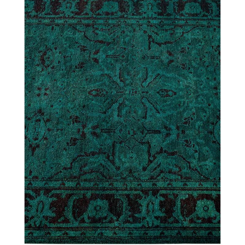 Overton Hand Knotted Wool Vintage Inspired Modern Contemporary Overdyed Green Runner Rug - 2' 5" x 21' 5"