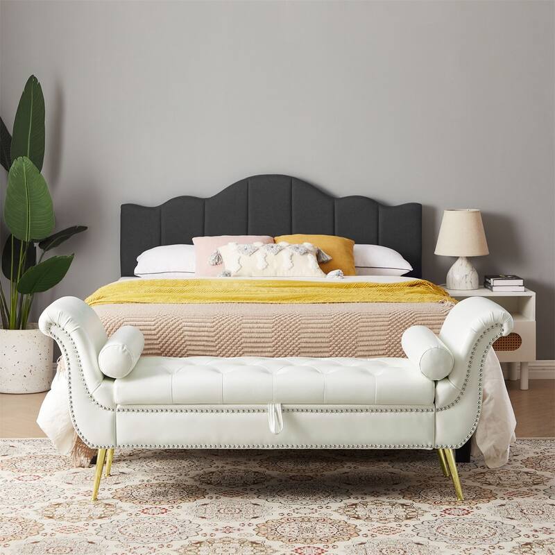 Armed Ottoman Bench PU Leather Bench Button Tufted Sofa Stool Bench Footrest Stoolfor Entryway, Living Room and Window