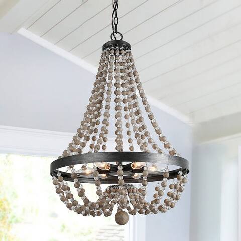 The Gray Barn 6-Light Crystal Wood Beaded Coastal Pendant Lights - D20.1" x H88.3"