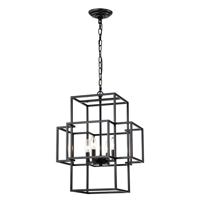 Industrial 4-Light Farmhouse Lantern Chandelier, Adjustable Height, for Dining Room and Kitchen, E12 Bulbs Not Included