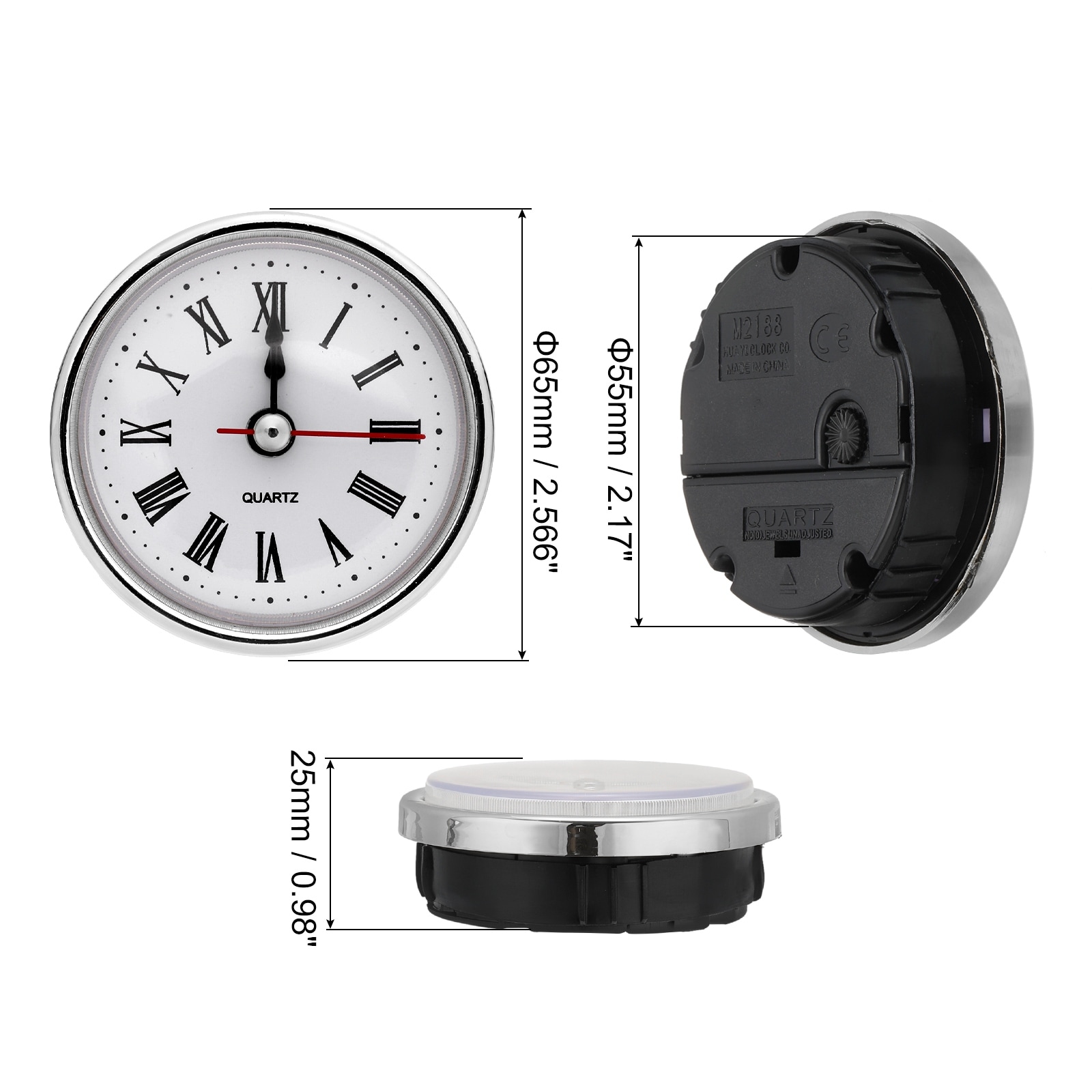 2-1/2 Inch 65mm Quartz Roman Clock Insert, 2Pcs Fit 55mm/2.17 Inch
