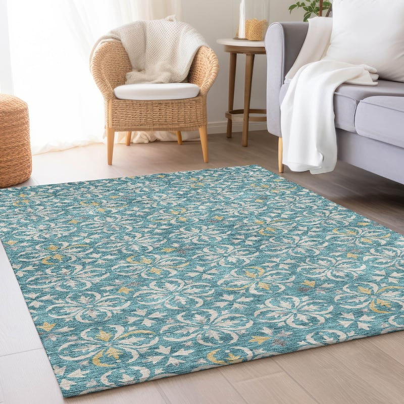 Premium Washable Super Soft Transitional Medallions Mayfield Rug - Teal - 8' x 10'