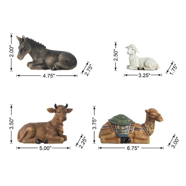 dimension image slide 9 of 30, Glitzhome 12pcs Resin Christmas Multi/ Blue/ Ivory Nativity Figurines Set