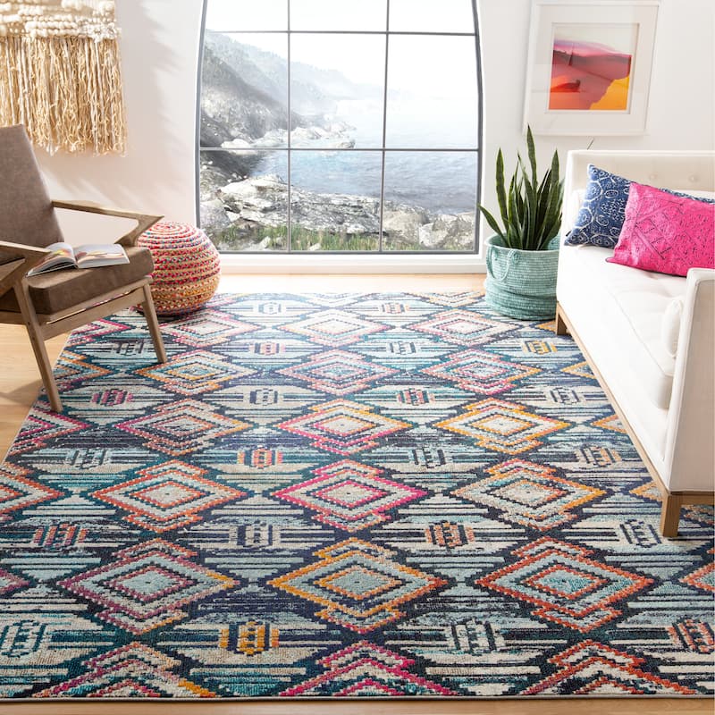 SAFAVIEH Madison Ailene Boho Diamond Tribal Rug - 9' x 12' - Black/Orange